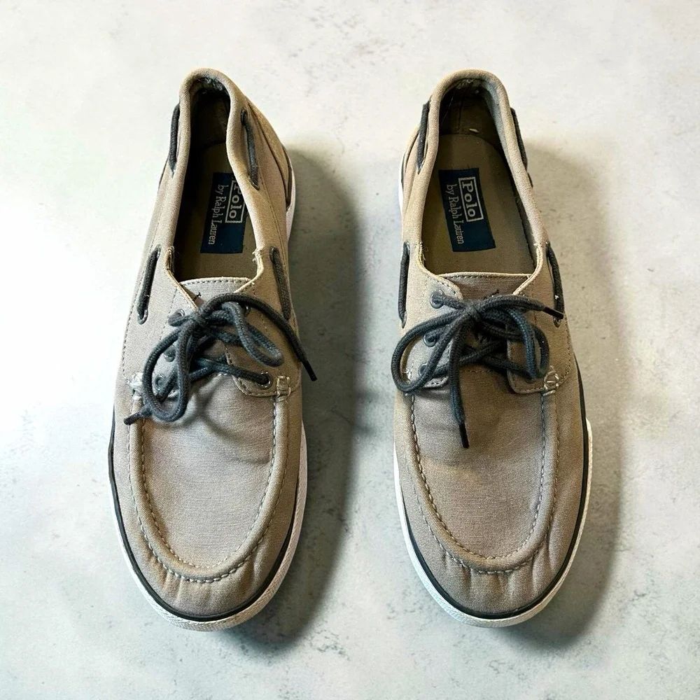 Polo Ralph Lauren Franz Men's Gray Canvas Boat Shoes Lace-Up US 10D